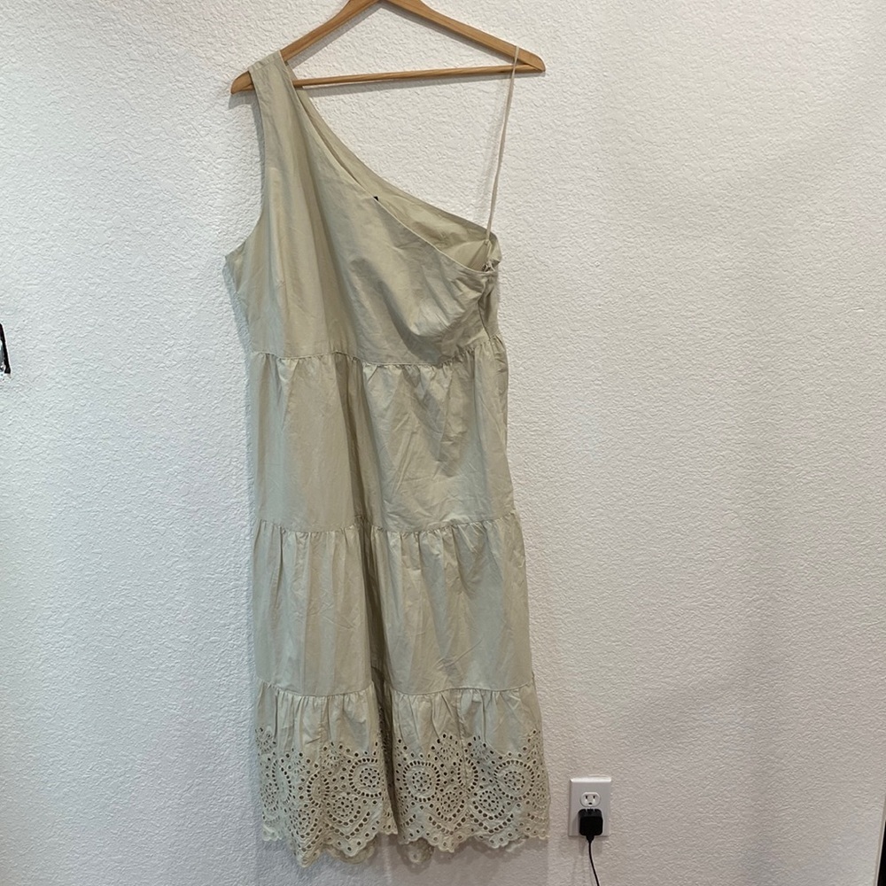 Gap Women's Moonstone Beige One Shoulder Tiered 100% Cotton Midi Dress Size 12